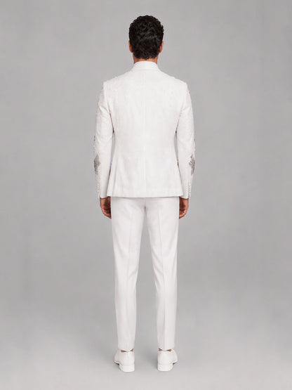 Savile GA0165 Men's Ivory Pearl & Crystal Floral Wedding Tuxedo – Back View Showing Pearl & Crystal Cuff Embellishment