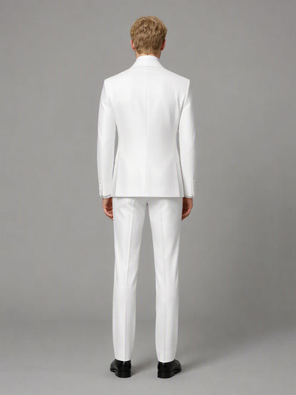 Men's White Double-Breasted White Satin Shawl Lapel Tuxedo Suit Set | Blazer & Trousers
