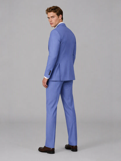 Men's blue pinstripe 3-piece suit set – side profile view, Savile GA0174