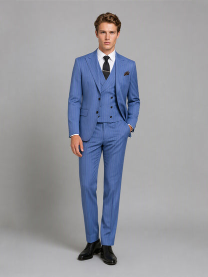 Men's blue pinstripe 3-piece suit set – back view, Savile GA0174
