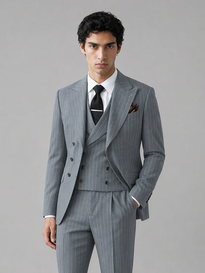 Men's grey pinstripe 3-piece suit set – back view, Savile GA0174