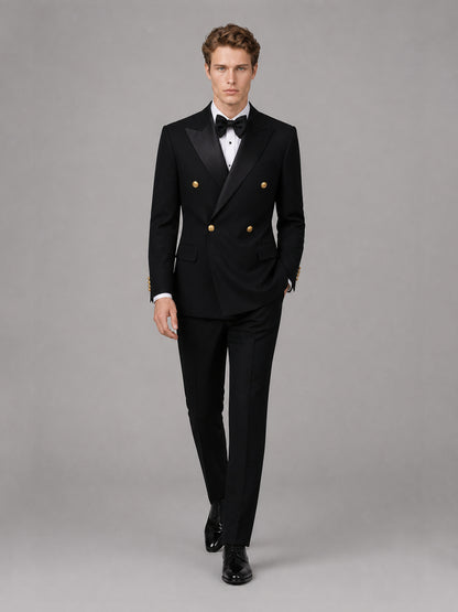 Men's black double-breasted 2-piece suit set – front close-up detail view, Savile GA0175