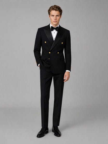Men's black double-breasted 2-piece suit set – back three-quarter view, Savile GA0175