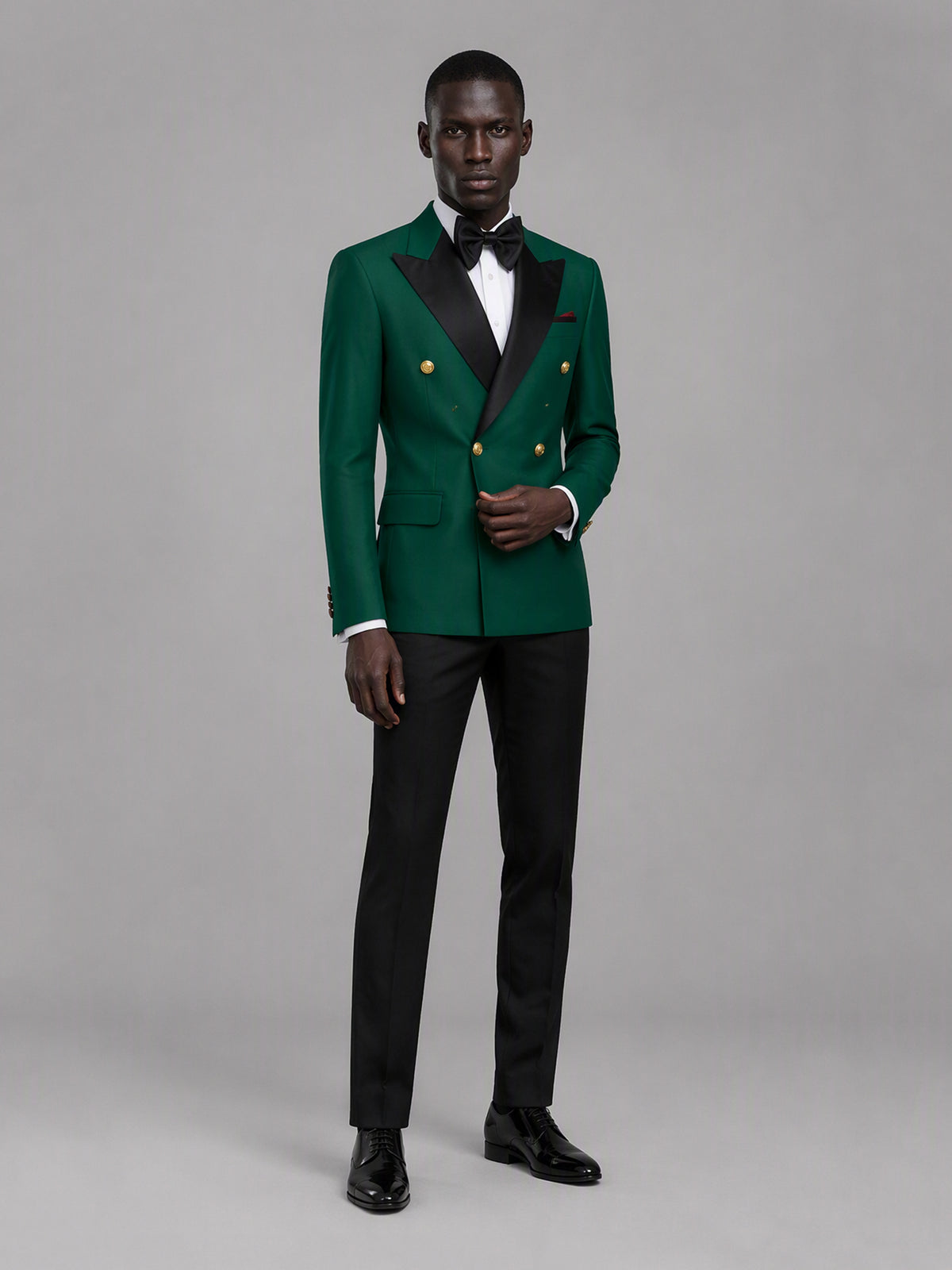 Men's emerald green double-breasted 2-piece suit set – front close-up detail view, Savile GA0175