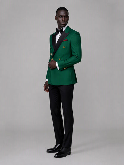 Men's emerald green double-breasted 2-piece suit set – front full-length standing view, Savile GA0175