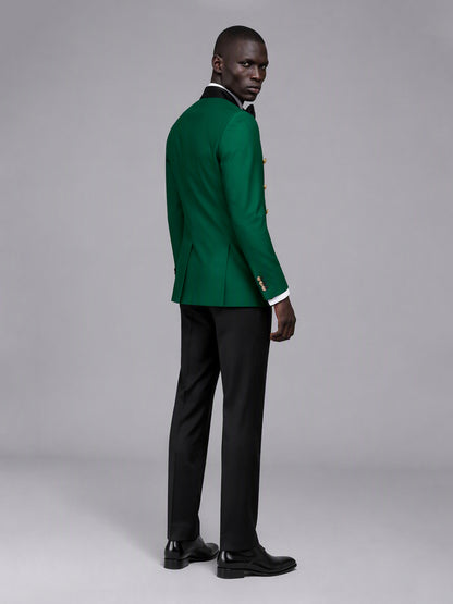Men's emerald green double-breasted 2-piece suit set – three-quarter side standing view, Savile GA0175