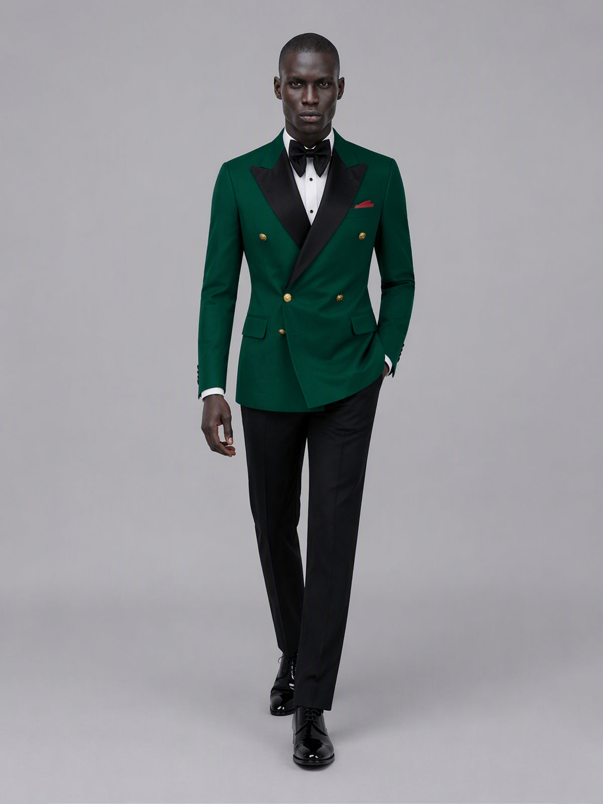 Men's emerald green double-breasted 2-piece suit set – back three-quarter view, Savile GA0175