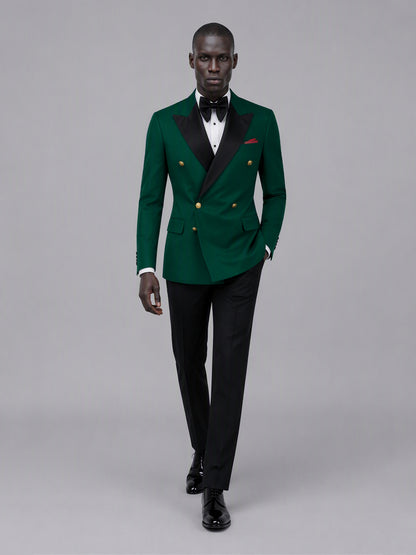 Men's emerald green double-breasted 2-piece suit set – back three-quarter view, Savile GA0175