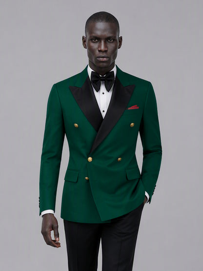Men's emerald green double-breasted 2-piece suit set – front full-length walking view, Savile GA0175