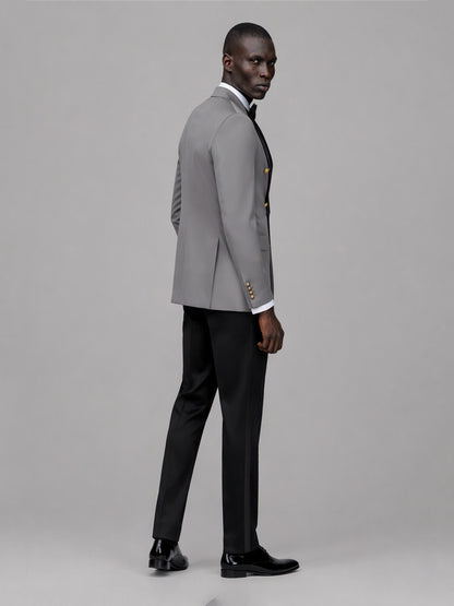 Men's grey double-breasted 2-piece suit set – back three-quarter view, Savile GA0175