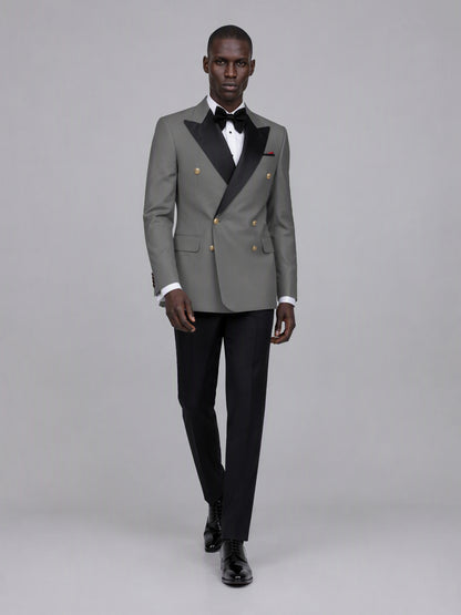 Men's grey double-breasted 2-piece suit set – front full-length walking view, Savile GA0175