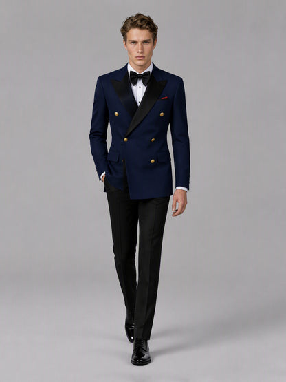 Men's navy blue double-breasted 2-piece suit set – front close-up detail view, Savile GA0175