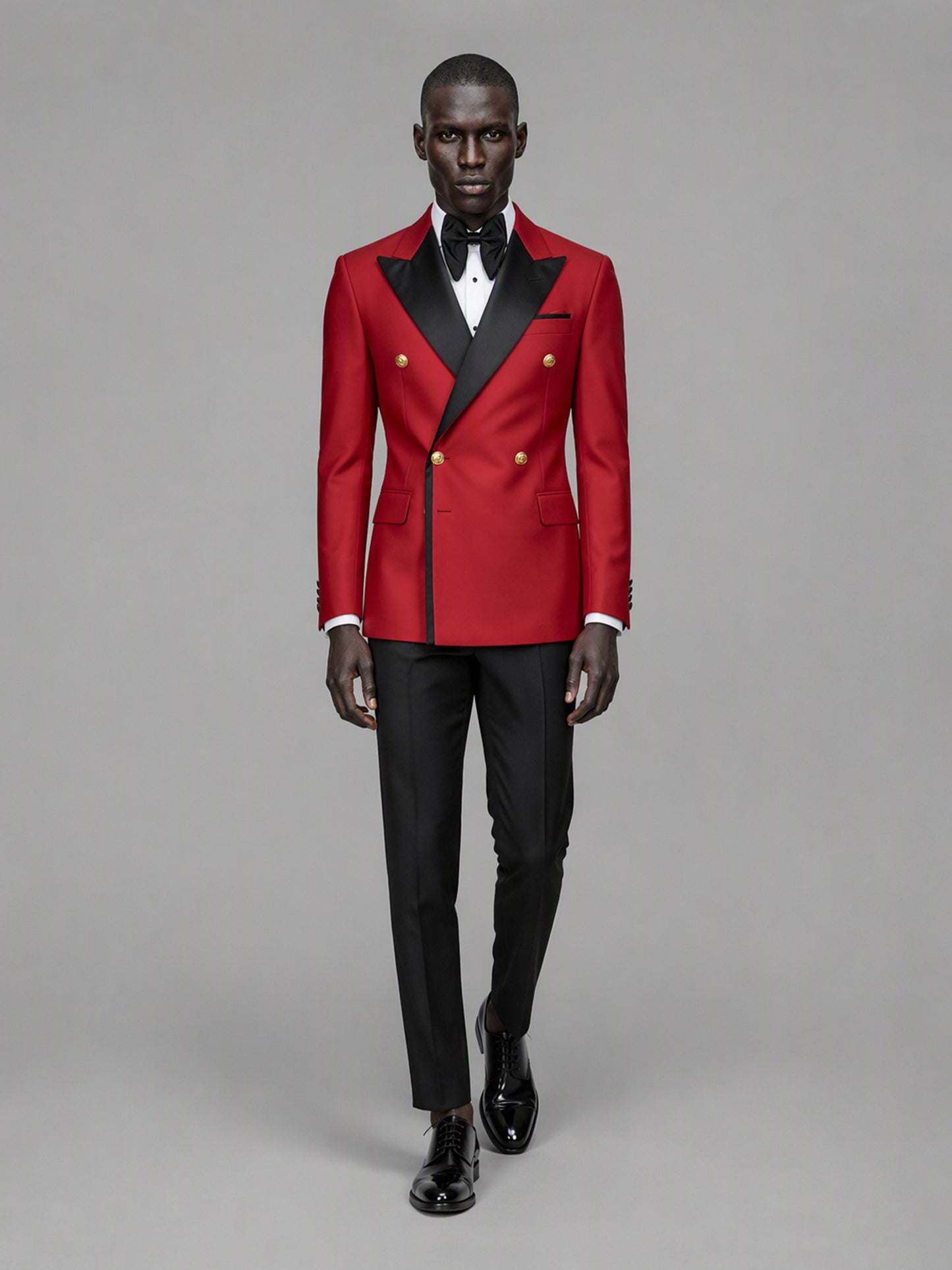 Men's red double-breasted 2-piece suit set – side profile full-length view, Savile GA0175
