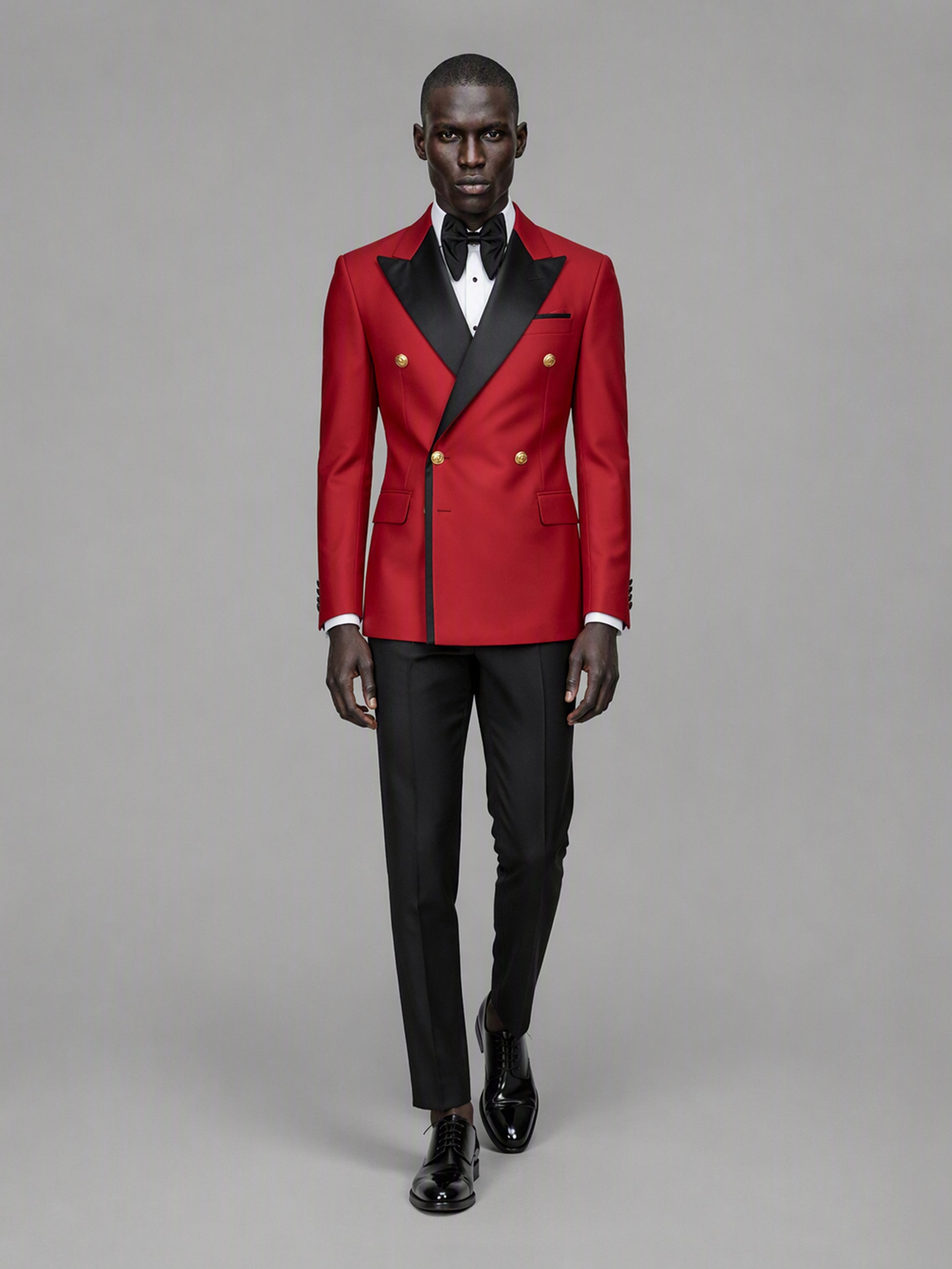 Men's red double-breasted 2-piece suit set – side profile full-length view, Savile GA0175