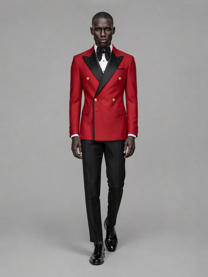 Men's red double-breasted 2-piece suit set – side profile full-length view, Savile GA0175