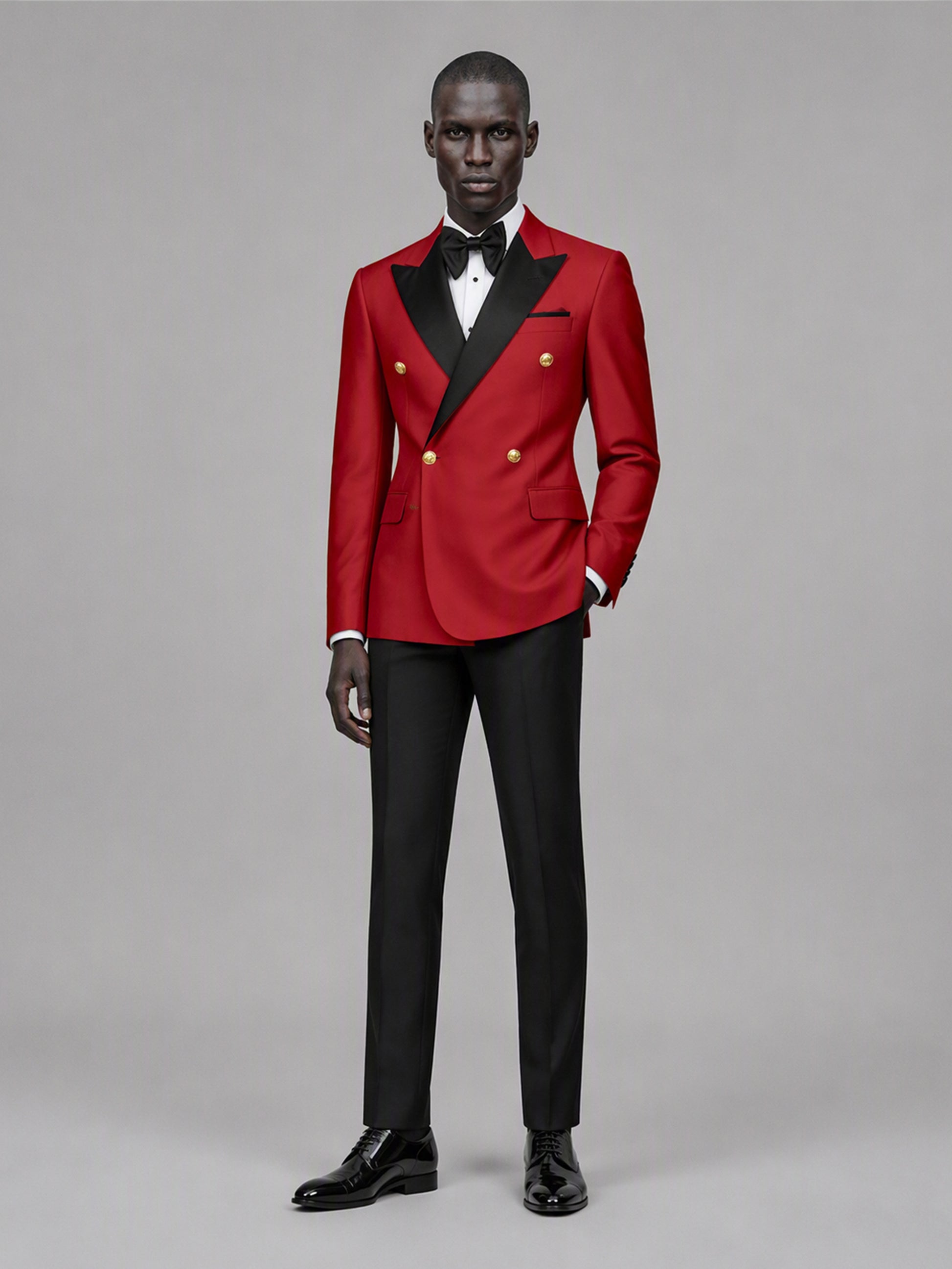 Men's red double-breasted 2-piece suit set – front full-length standing view, Savile GA0175