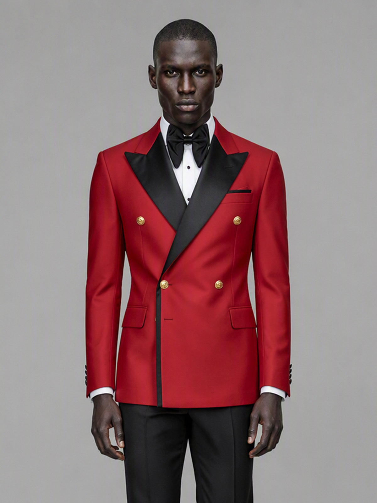 Men's red double-breasted 2-piece suit set – back three-quarter view, Savile GA0175