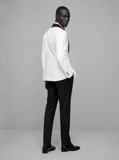 Men's white double-breasted 2-piece suit set – front close-up detail view, Savile GA0175