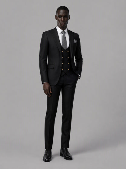 Men's black 3-piece suit set – back three-quarter view, Savile GA0177