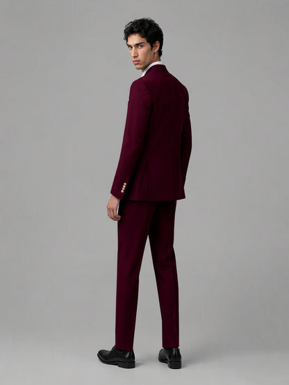 Men's burgundy 3-piece suit set – front full-length standing view, Savile GA0177