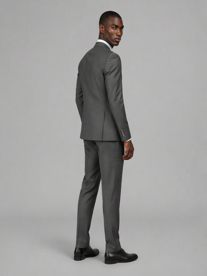 Men's grey 3-piece suit set – front close-up gold button vest detail, Savile GA0177