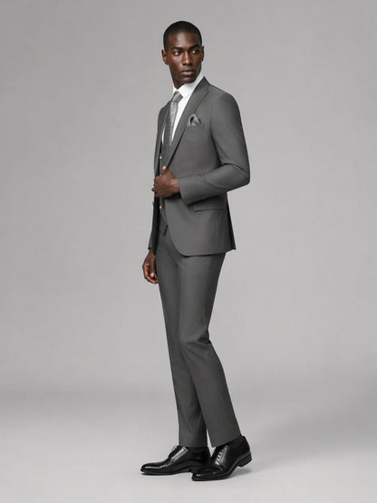 Men's grey 3-piece suit set – back three-quarter view, Savile GA0177