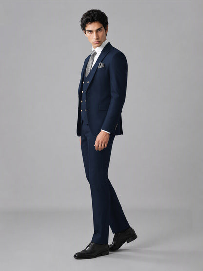 Men's navy blue 3-piece suit set – front full-length standing view, Savile GA0177