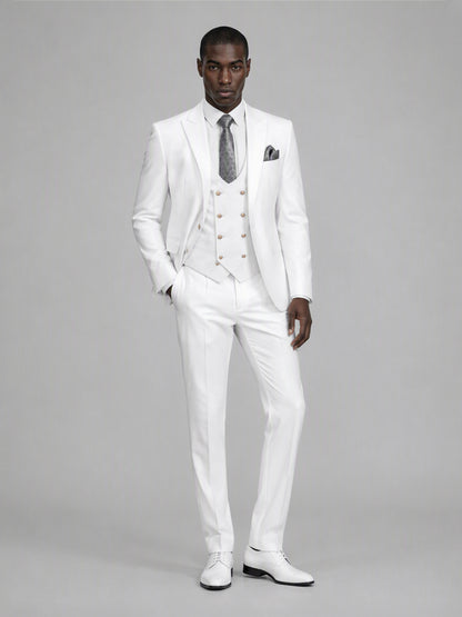 Men's white 3-piece suit set – three-quarter side standing view, Savile GA0177
