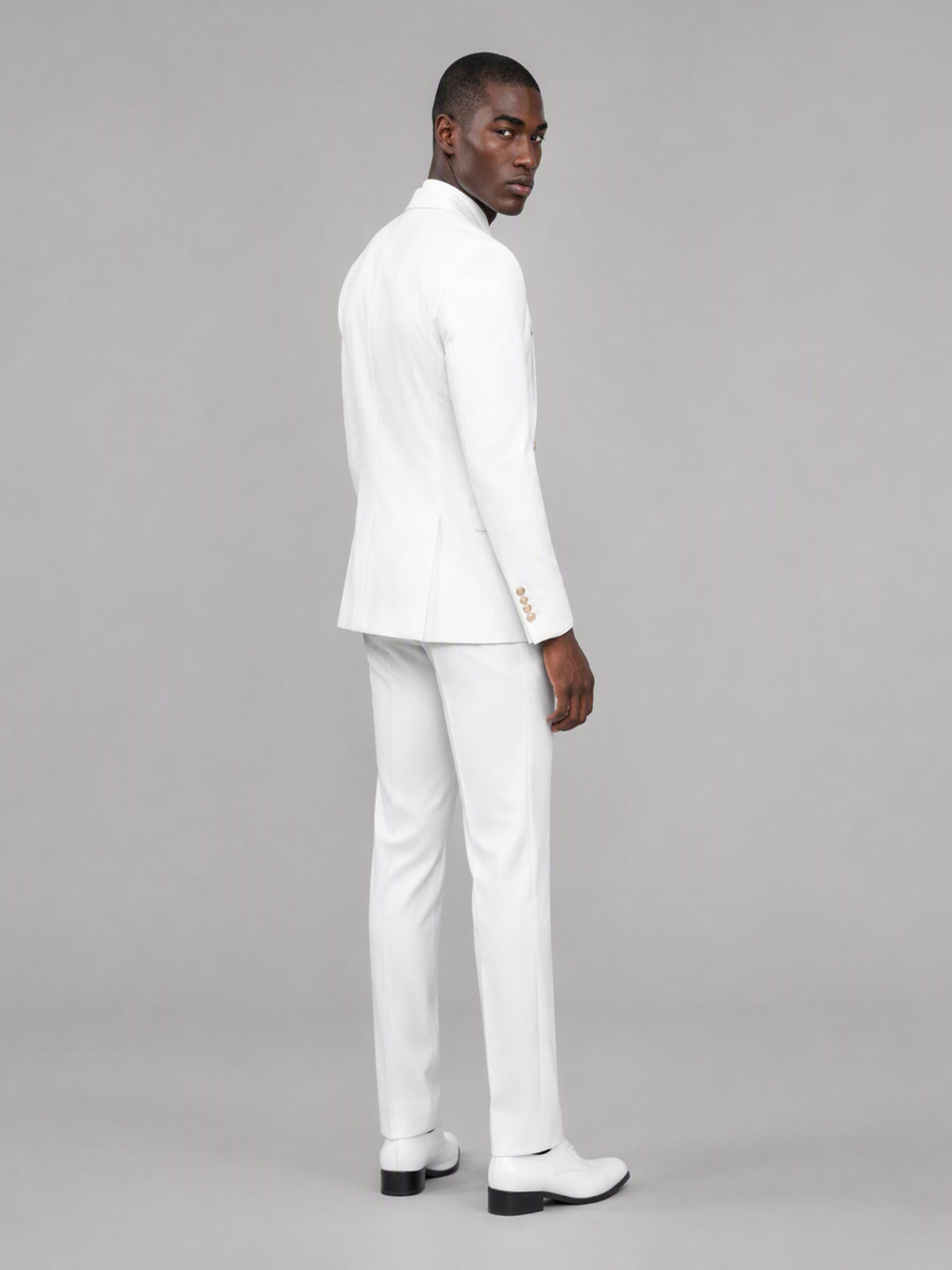 Men's white 3-piece suit set – back three-quarter view, Savile GA0177