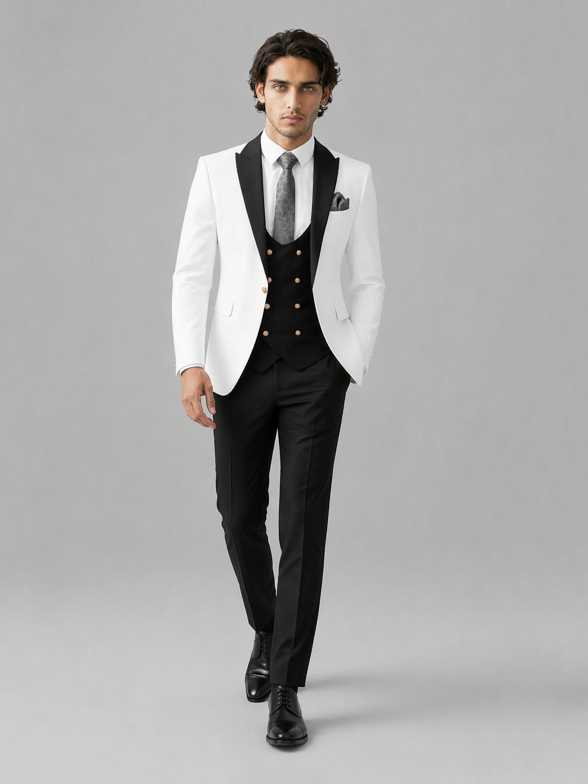 Savile GA0178 Men's White & Black 3-Piece Suit Set – Front standing view