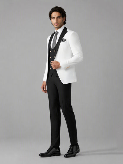Savile GA0178 Men's White & Black 3-Piece Suit Set – Side profile full length