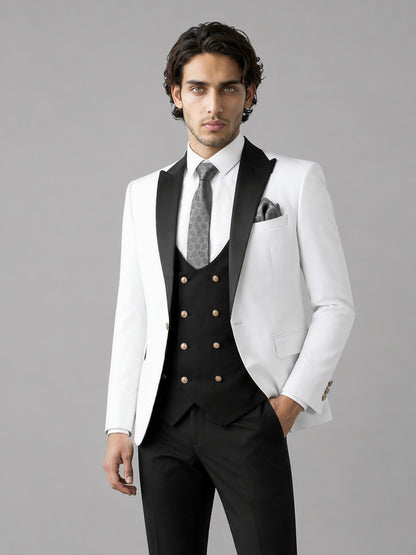 Savile GA0178 Men's White & Black 3-Piece Suit Set – Three-quarter angle view