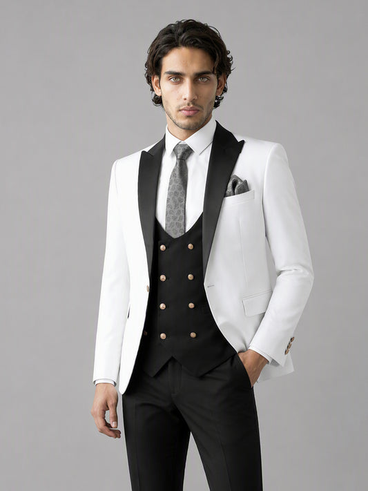 Savile GA0178 Men's White & Black 3-Piece Suit Set – Three-quarter angle view