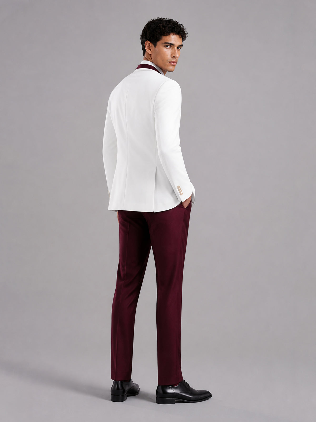Savile GA0178 Men's White & Burgundy 3-Piece Suit Set – Front full length view