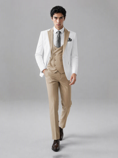 Savile GA0178 Men's White & Champagne 3-Piece Suit Set – Front standing full length