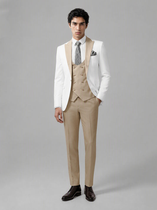 Savile GA0178 Men's White & Champagne 3-Piece Suit Set – Side profile full length