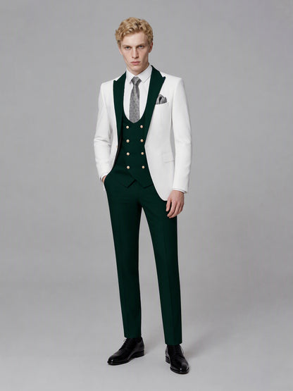 Savile GA0178 Men's White & Emerald Green 3-Piece Suit Set – Front standing hand in pocket
