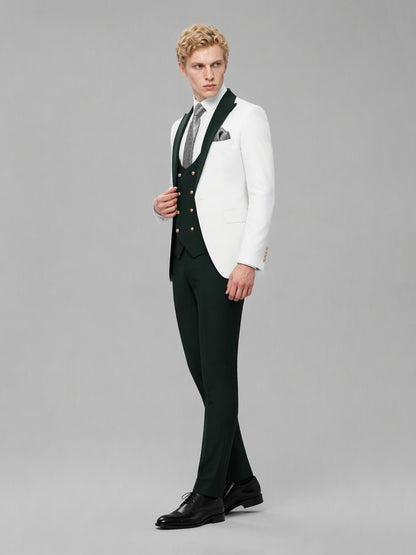Savile GA0178 Men's White & Emerald Green 3-Piece Suit Set – Side profile full length