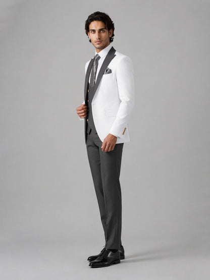 Savile GA0178 Men's White & Grey 3-Piece Suit Set – Back three-quarter view