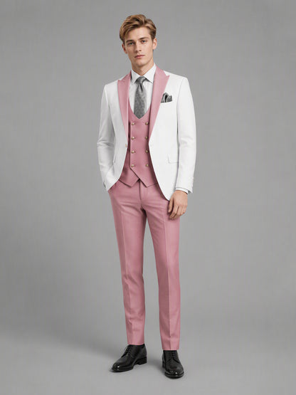 Savile GA0178 Men's White & Pink 3-Piece Suit Set – Front standing full length