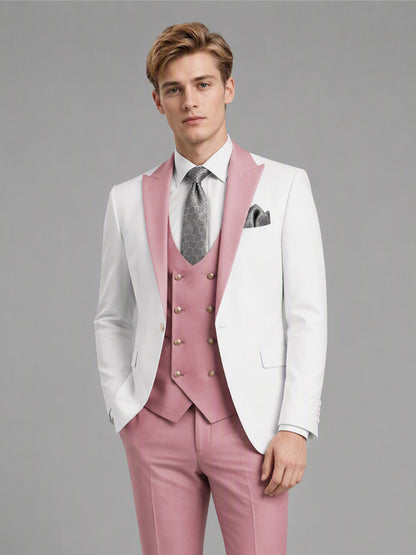 Savile GA0178 Men's White & Pink 3-Piece Suit Set – Upper body front close-up