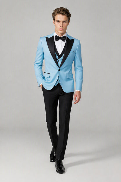 Men's Sky Blue Tuxedo 3-Piece Suit – Side View | Savile GA0179