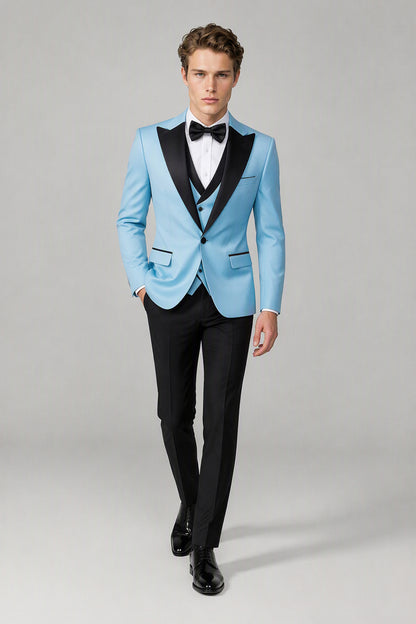 Men's Sky Blue Tuxedo 3-Piece Suit | Blazer, Vest & Trousers