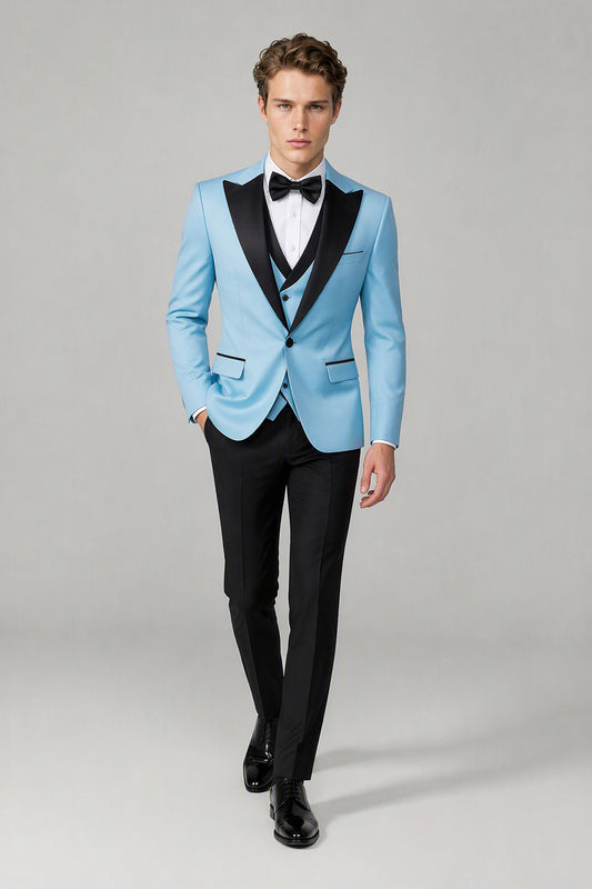 Men's Sky Blue Tuxedo 3-Piece Suit | Blazer, Vest & Trousers