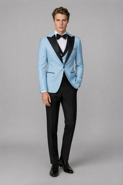 Men's Sky Blue Tuxedo 3-Piece Suit | Blazer, Vest & Trousers