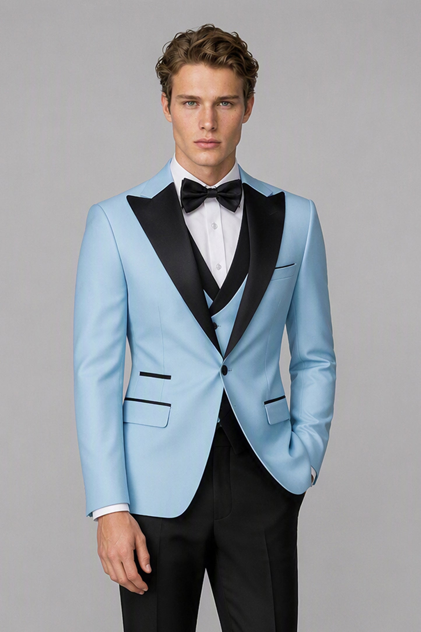 Men's Sky Blue Tuxedo 3-Piece Suit | Blazer, Vest & Trousers