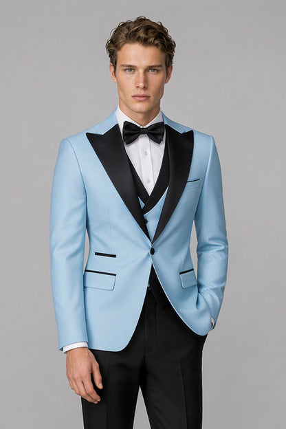 Men's Sky Blue Tuxedo 3-Piece Suit | Blazer, Vest & Trousers