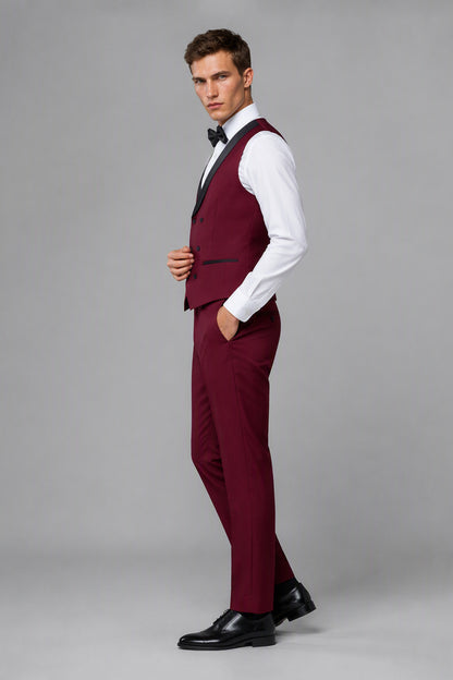 Men's Burgundy Tuxedo 3-Piece Suit – Front Close-Up View | Savile GA0179