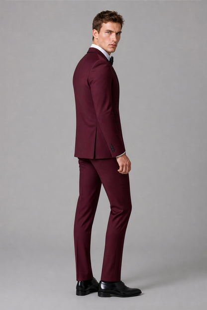 Men's Burgundy Tuxedo 3-Piece Suit | Blazer, Vest & Trousers