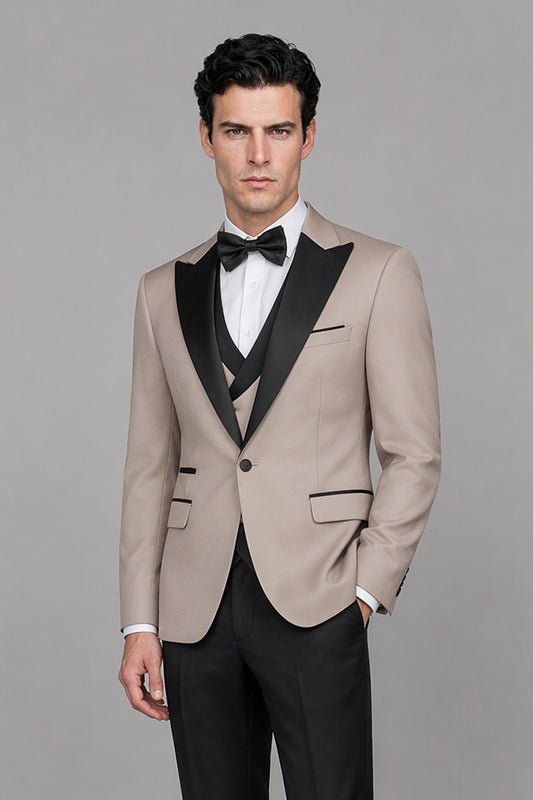 Men's Khaki Tuxedo 3-Piece Suit – Front View | Savile GA0179